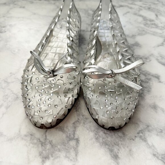 Stuart Weitzman Jellystone Clear Jelly Rhinestone Ballet Flats Silver - Picture 5 of 13
